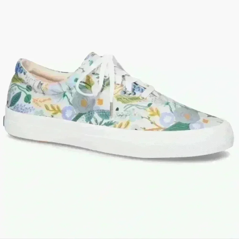 Keds X Rifle Paper Light Blue Garden Party Anchor Sneaker, Womens Size 5.5